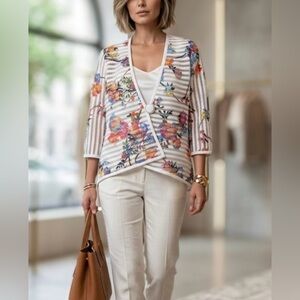 Joseph Ribkoff Asymmetrical Garden Floral Mesh Blazer | Size 8